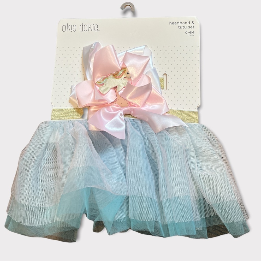 NEW OKIE DOKIE HEADBAND & TUTU SET 0-6 months.